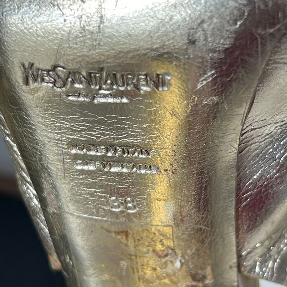 Yves Saint Laurent YSL Square Toe Gold Slingback High Heel Size 38 7.5 US - Picture 12 of 13